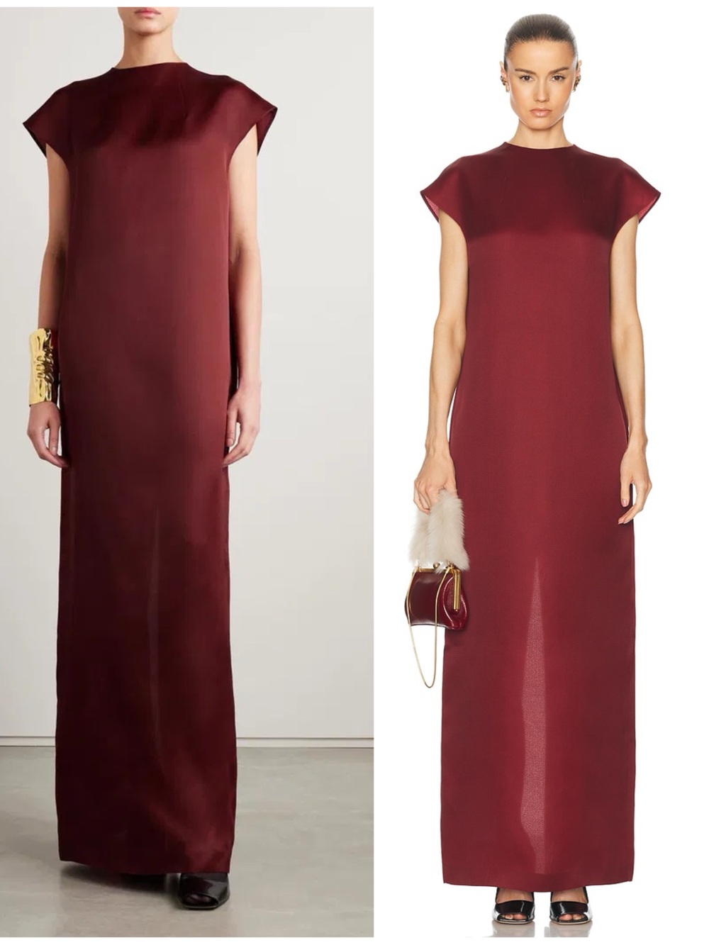 Khaite Lohan Oxblood Red Silk Gazar Maxi Dress Funnel Neck Formal Size Women’s 2